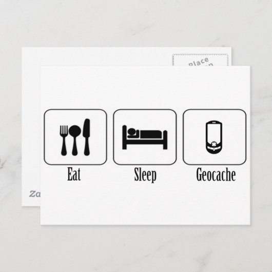 Essen, schlafen, Geocache Postkarte (Vorne/Hinten)