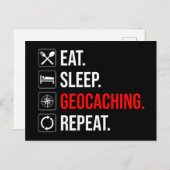 Essen. Schlafen. Geocaching. Wieder von vorne Postkarte (Vorne/Hinten)