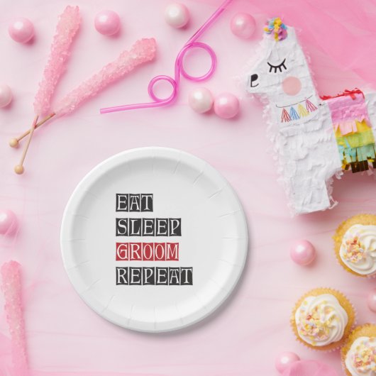 Essen schlafen Groom Wiederholung Pappteller (Party)