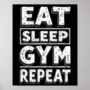 Essen Schlafen Gym Wiederholen Lustiger Workout Hu Poster