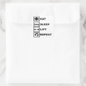 Essen, schlafen, heben, wiederholen. quadratischer aufkleber (Tasche)