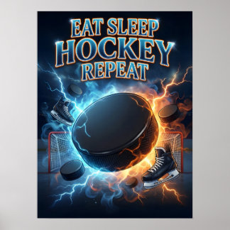 Essen Schlafen Hockey Retro Poster