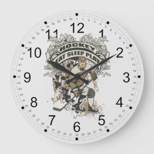 Essen, schlafen, Hockey spielen Große Wanduhr