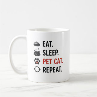 Essen Schlafen Katze Streicheln Wiederholen Lustig Kaffeetasse