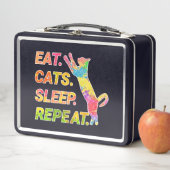 Essen, schlafen, Katzen, wiederholen - farbenfrohe Metall Brotdose (Beispiel)