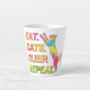 Essen, schlafen, Katzen, wiederholen - farbenfrohe Milchtasse