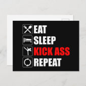 Essen. Schlafen. Kick-Ass. Wieder von vorne Postkarte (Vorne/Hinten)