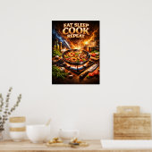 Essen Schlafen Kochen Retro Poster (Küche)