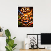 Essen Schlafen Kochen Retro Poster (Heimbüro)