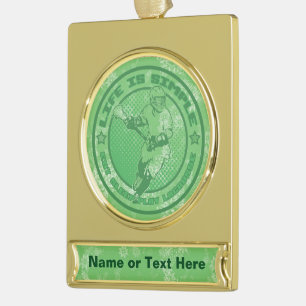 Essen, schlafen, Lacrosse Weihnachtsfeiern Banner-Ornament Gold