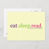 Essen, schlafen, lesen - ich kenne meine Priorität Postkarte (Vorne/Hinten)