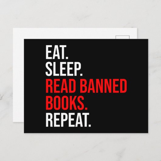 Essen. Schlafen. Lesen Sie verbotene Bücher. Wiede Postkarte (Vorne/Hinten)