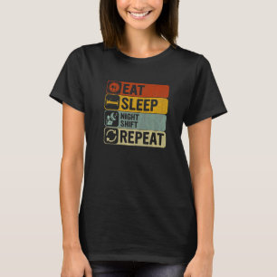 Essen Schlafen Nachtschicht Wiederholen Retro 60er T-Shirt