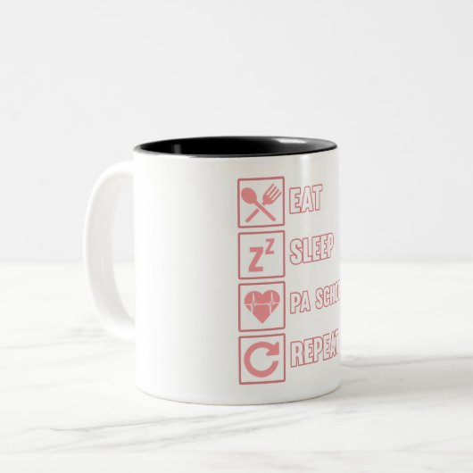 Essen Schlafen PA Schule Arzt Assistenz Ärztliche Zweifarbige Tasse (Vorderseite Links)