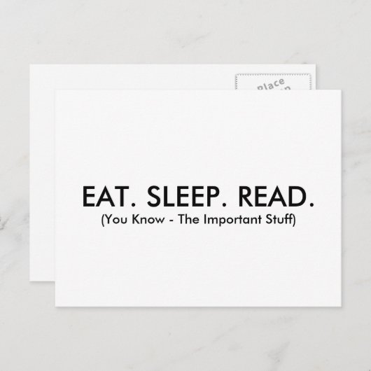 Essen, schlafen, Postkarte lesen (lustig) (Vorne/Hinten)