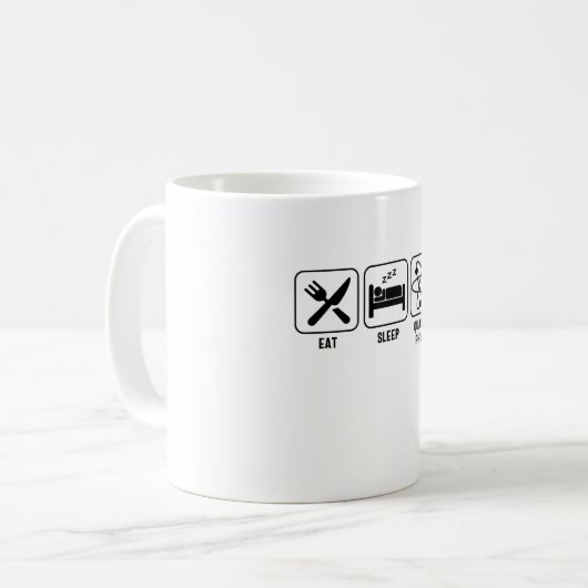 Essen. Schlafen. Quantenphysik Kaffeetasse (Vorderseite Links)