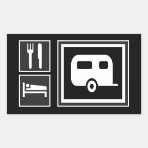 Essen. Schlafen. RV! Rechteckiger Aufkleber