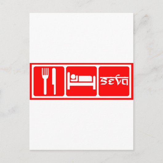 Essen, schlafen, Seva Postkarte (Vorderseite)