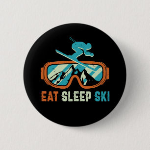 Essen Schlafen Ski Vintage Retro Skibrille Button