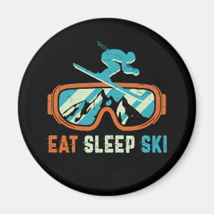 Essen Schlafen Ski Vintage Retro Skibrille Magnet