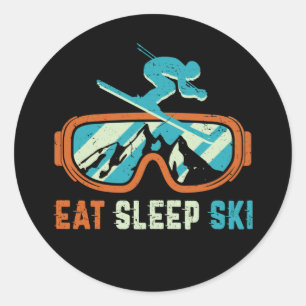 Essen Schlafen Ski Vintage Retro Skibrille Runder Aufkleber