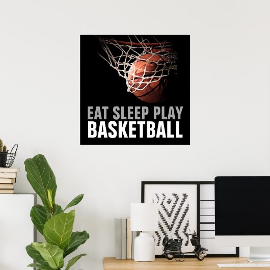 Essen Schlafen spielen Basketball Kunstwerk Poster (Heimbüro)
