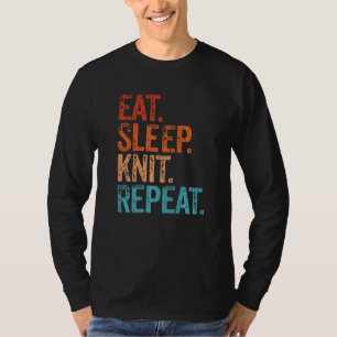 Essen Schlafen Stricken Wiederholen Lustig Vintage T-Shirt