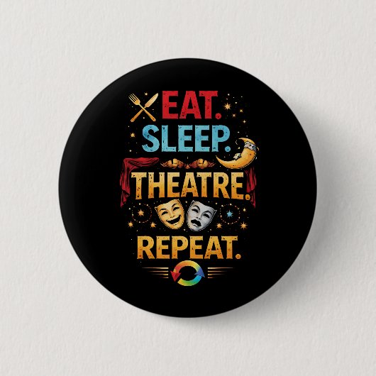 Essen, Schlafen, Theater, Wiederholen Button (Vorderseite)