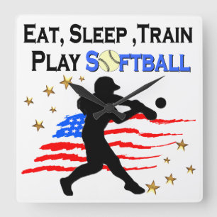 ESSEN, SCHLAFEN, TRAIN PLAY SOFTBALL PATRIOTIC DES QUADRATISCHE WANDUHR