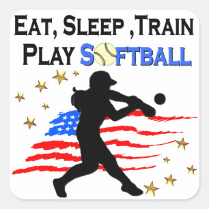 ESSEN, SCHLAFEN, TRAIN PLAY SOFTBALL PATRIOTIC DES QUADRATISCHER AUFKLEBER