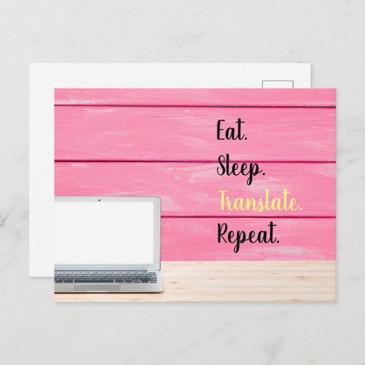 Essen, schlafen, übersetzen, Postkarte wiederholen (Vorne/Hinten)