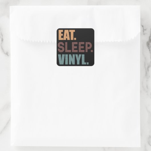 Essen. Schlafen. Vinyl. Quadratischer Aufkleber (Tasche)