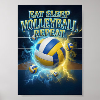 Essen Schlafen Volleyball Retro Poster