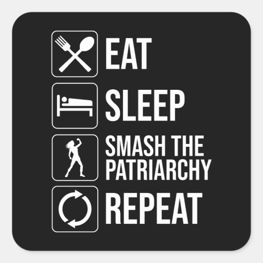 Essen. Schlafen. Zerschlagt das Patriarchat. Wiede Quadratischer Aufkleber (Vorderseite)