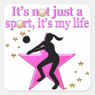 ESSEN, SCHLAFEN, ZUG, PINK VOLLEYBALL STAR DESIGN QUADRATISCHER AUFKLEBER