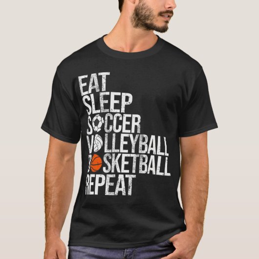 Essen Schlafsoccer Volleyball Basketball wiederhol T-Shirt (Vorderseite)