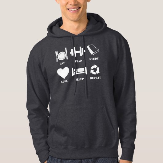 Essen Sie, bilden Sie aus, studieren Sie, Liebe, Hoodie (Vorderseite)