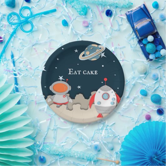 Essen Sie Cake Astronaut und Raketenschiff Space Pappteller (Party)