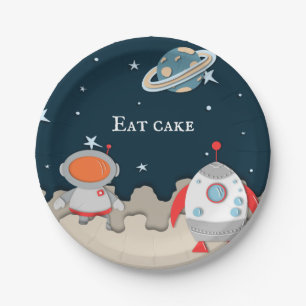 Essen Sie Cake Astronaut und Raketenschiff Space Pappteller