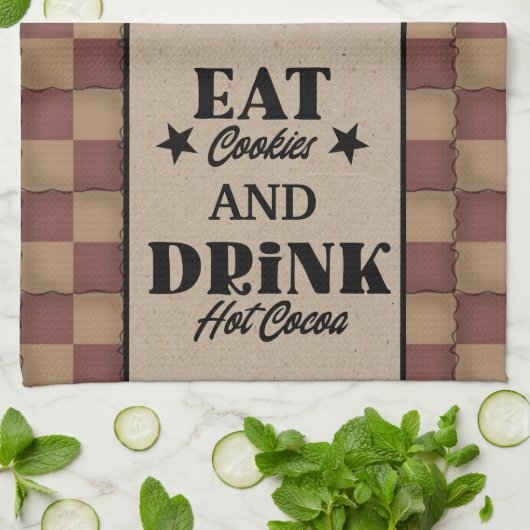 Essen Sie Cookies und trinken Sie warmen Kakao - p Geschirrtuch (Gefaltet)
