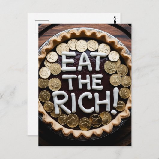 Essen Sie den reichen Kuchen mit Goldmünzen Postkarte (Vorne/Hinten)