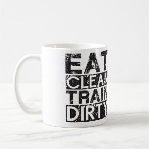Essen Sie den sauberen schmutzigen Zug Kaffeetasse