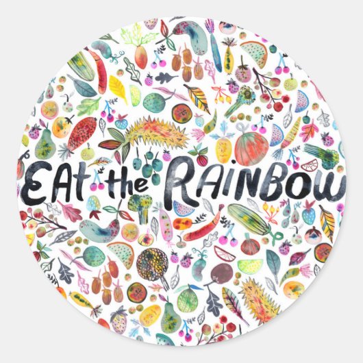 ESSEN SIE DIE RAINBOW farbenfrohe Früchte Veggies Runder Aufkleber (Vorderseite)