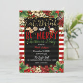 Essen Sie Drink & Be Frohe Weihnachtsfeier Einladung (Stehend Vorderseite)