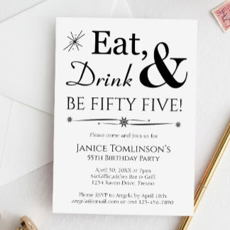Essen Sie Drink & be fünfzig fünf Retro 55. Geburt Einladung