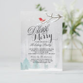 Essen Sie Drink & Be Merry Snow Deer Bird Holiday Einladung (Stehend Vorderseite)