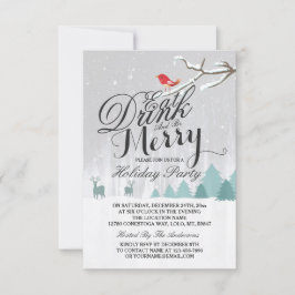 Essen Sie Drink & Be Merry Snow Deer Bird Holiday  Einladung