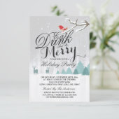 Essen Sie Drink & Be Merry Snow Deer Bird Holiday Einladung (Stehend Vorderseite)