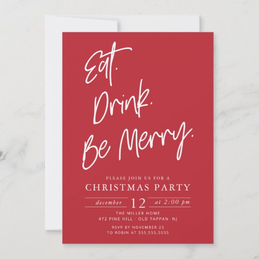 Essen Sie Drink & Sei froh Weihnachten Party Einladung (Vorderseite)