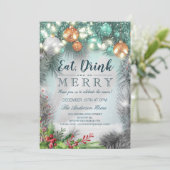 Essen Sie Drink & Sei froh Weihnachts-Party-Card Einladung (Stehend Vorderseite)